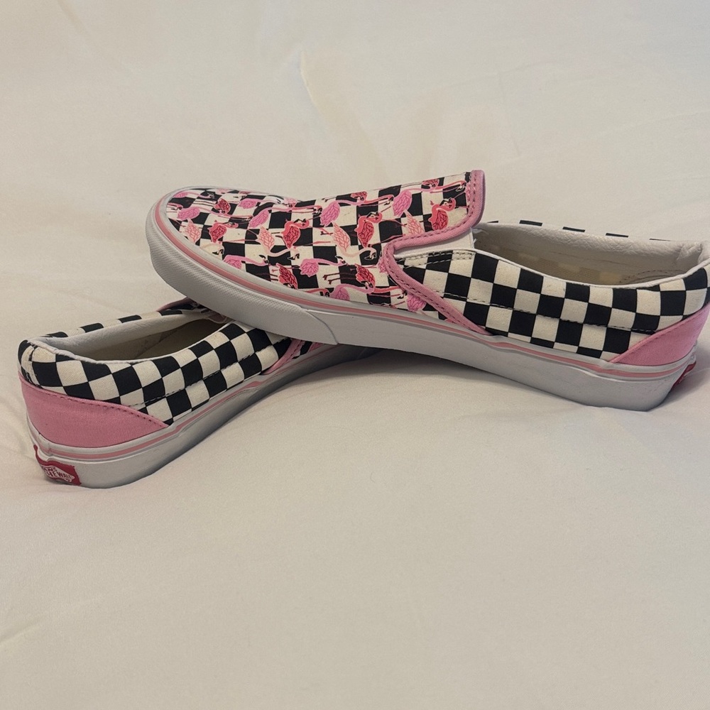 Vans Pink and Black Checkered Slip-Ons